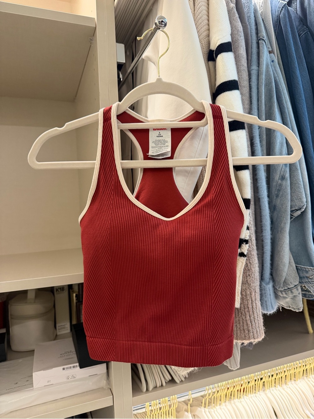 Wilson - Ribbed Red Tank Crop Top with Cream Trim - size small - worn once
